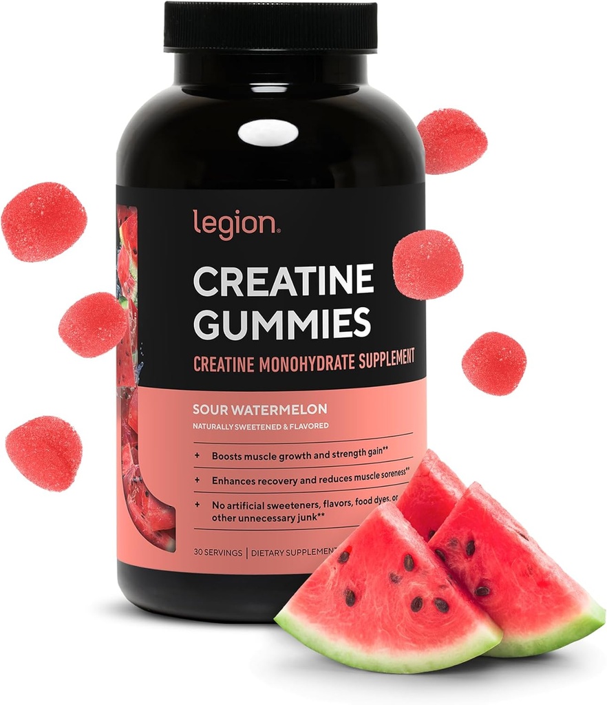 LEGION Kreatin Monohidrat Gumiji – Čist žvečljivi kreatin dopolnilo za moč, vzdržljivost in obnovo mišic – 30 Sour Watermelon Okusi – Brez umetnih arom ali sladil