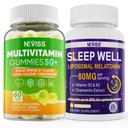 NEVISS Ženske in moški 50+ Multivitaminski Gummy in Melatonin 60mg paket