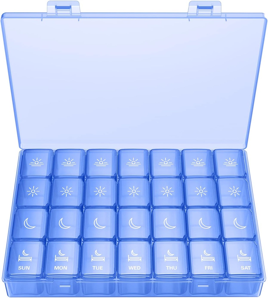 XL tablete Organizator 4 krat na dan, BUG HULL Extra velike tedenske tablete Box Case, 7 Day Vitamin Container Dnevne tablete Imetnik za trsko olje, vitamini, dodatki (Royal Blue)