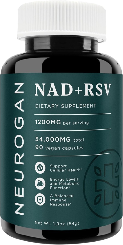 Neurogan NAD+ z Resveratrol kapsulami 1:1 Razmerje - 1200 mg na serviranje, 90 Ct - celično zdravje in zdravo staranje dopolnila, energetika in imunske podpore - nikotin Adenin Dinukleotid NAD+ Dodatek