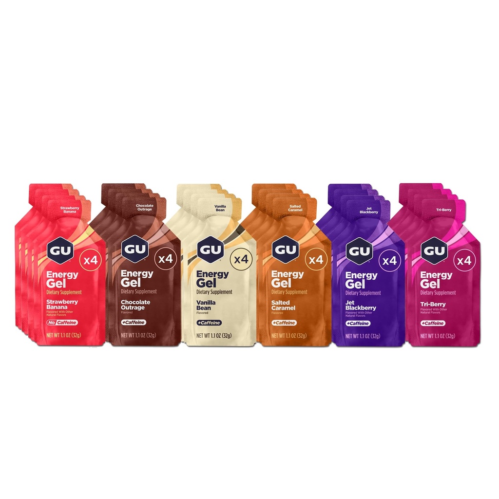 GU Energy Original Sports Nutrition Energy Gel, Vegan, Gluten-free, Kosher, in Dairy-free On-the-Go Energy za vse vadbe, 24-Count, Razvrščene arome