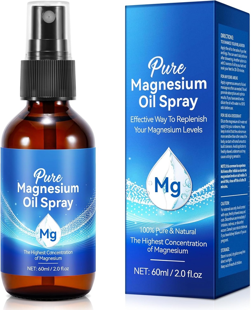Generično magnezijevo olje Spray, čisto magnezijevo olje Spray za noge, hranilno kožo in spodbujanje spanja, topično magnezijevo olje 2 Fl.Oz