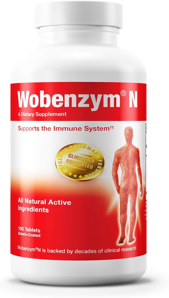 Douglas Laboratories Wobenzym N - Verodostojni nemški dodatek - sistemski encimi - za imunski sistem in skupno zdravje* - z papainom, Rutin & Bromelain - 100 enterično obloženih tablet
