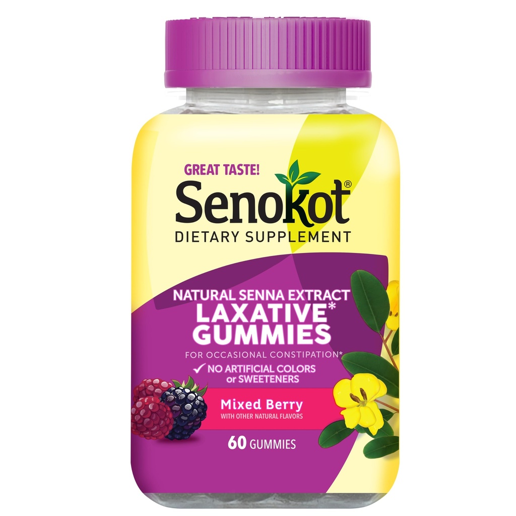 Senokot Prehranska dopolnila Laksative Gumies, Naravni izvleček Senna, Nežen, Čez noč Relief iz Occasional zaprtje, Mešani Berry Flavor, 60 Število.