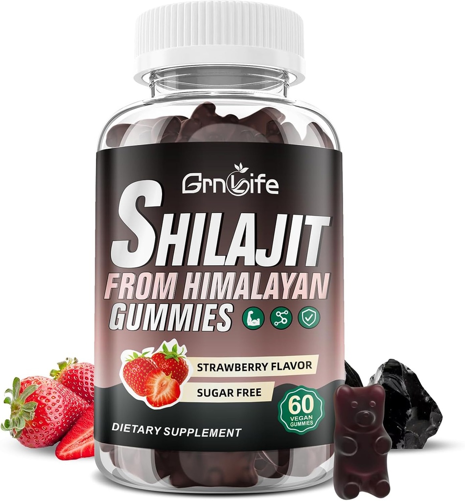 Shilajit Gumies za moške in ženske, 1000MG Shilajit dodatek z 85+ Trace Minerali & Fulvic kislina za energijo, Imuniteta, Sugar-free, Jagoda-60 Število
