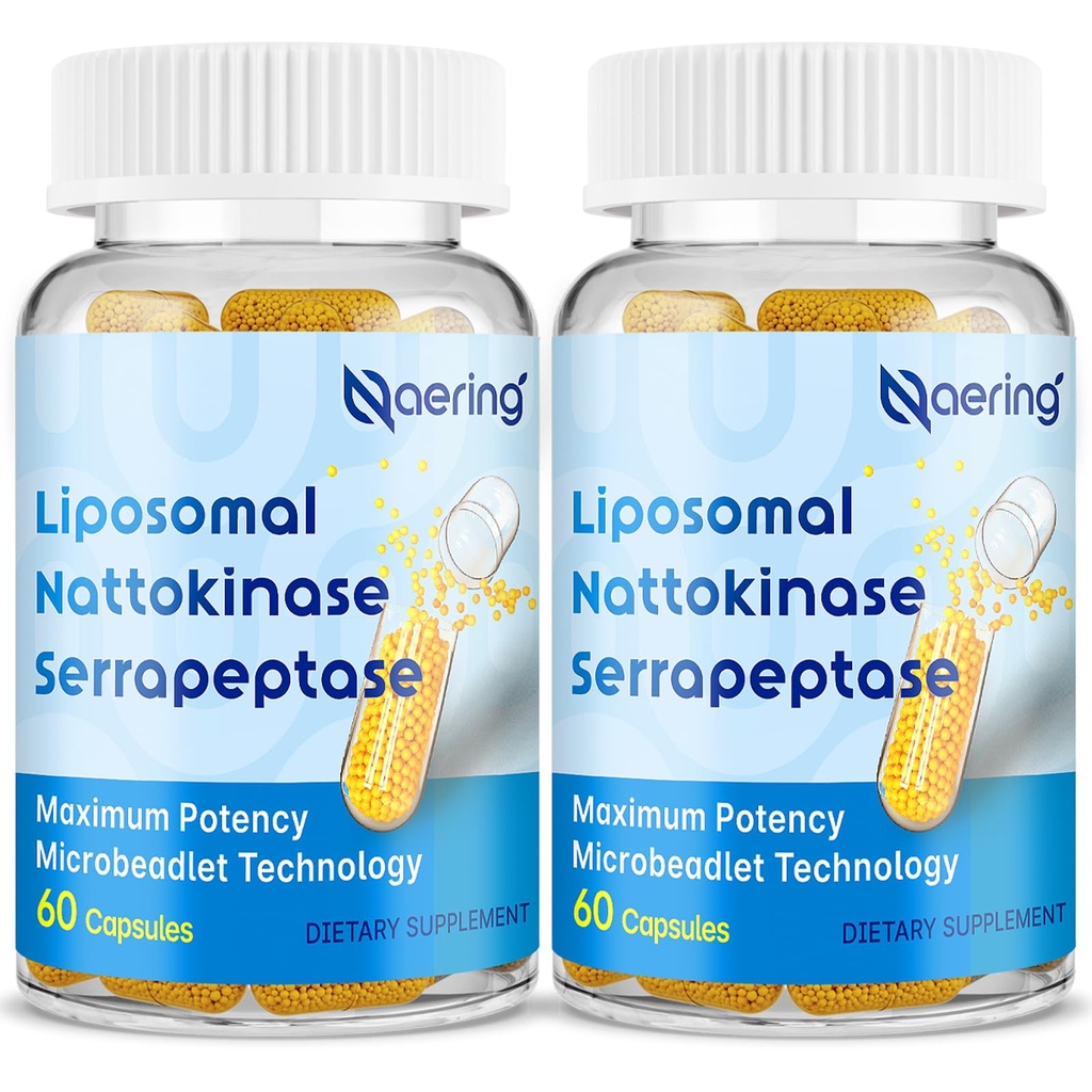 Liposomska nattokinaza 12.000 FU serapeptaza 360.000 SPU Encim dodatek - obogateni s Synergistic Enzymes in Nutrient Blend & Inulin za circulary, Gut, Prebava 60 kapsul (2 steklenici)