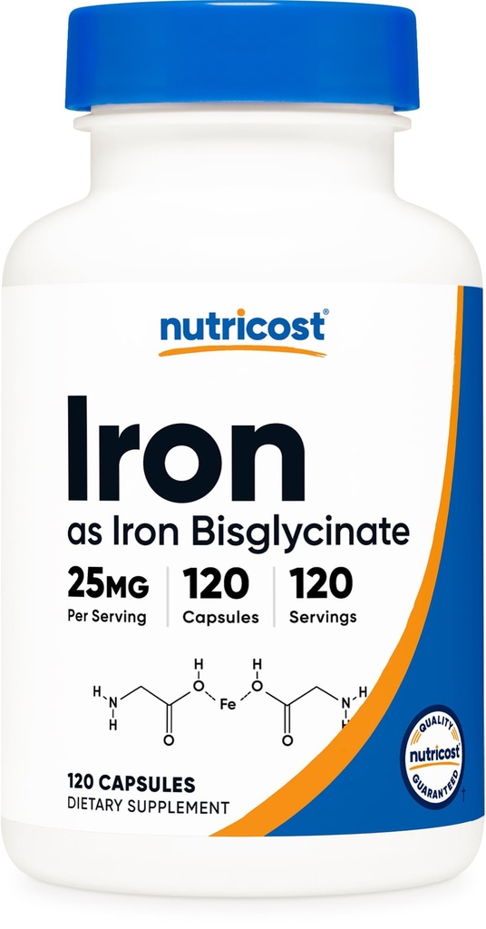Nutricost Dopolnilo železovega biglicinata (25 mg) 120 kapsul - iz železovega biglicinata Chelate - ne-GMO & Gluten-free
