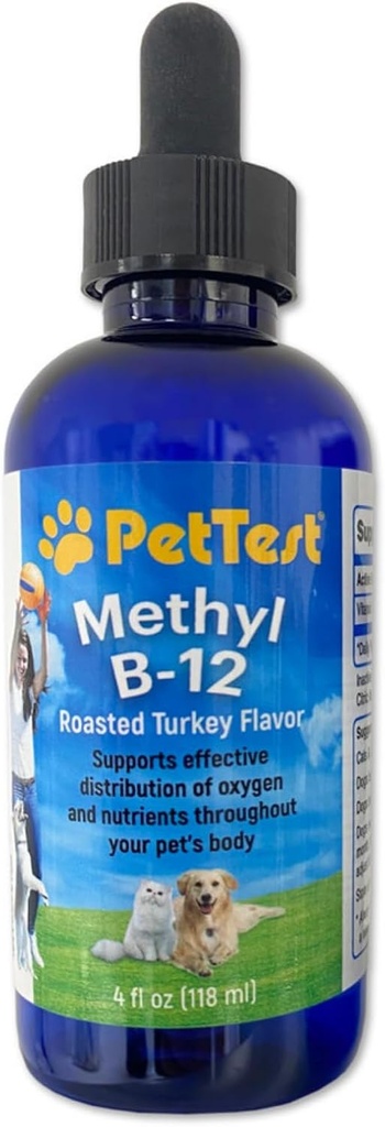 PetTest metil B12 Vitaminske kapljice 4fl oz (5000 MCG) dodatek z metilkobalaminom za diabetične hišne ljubljenčke, največja absorpcija za povečanje energije za pse in mačke