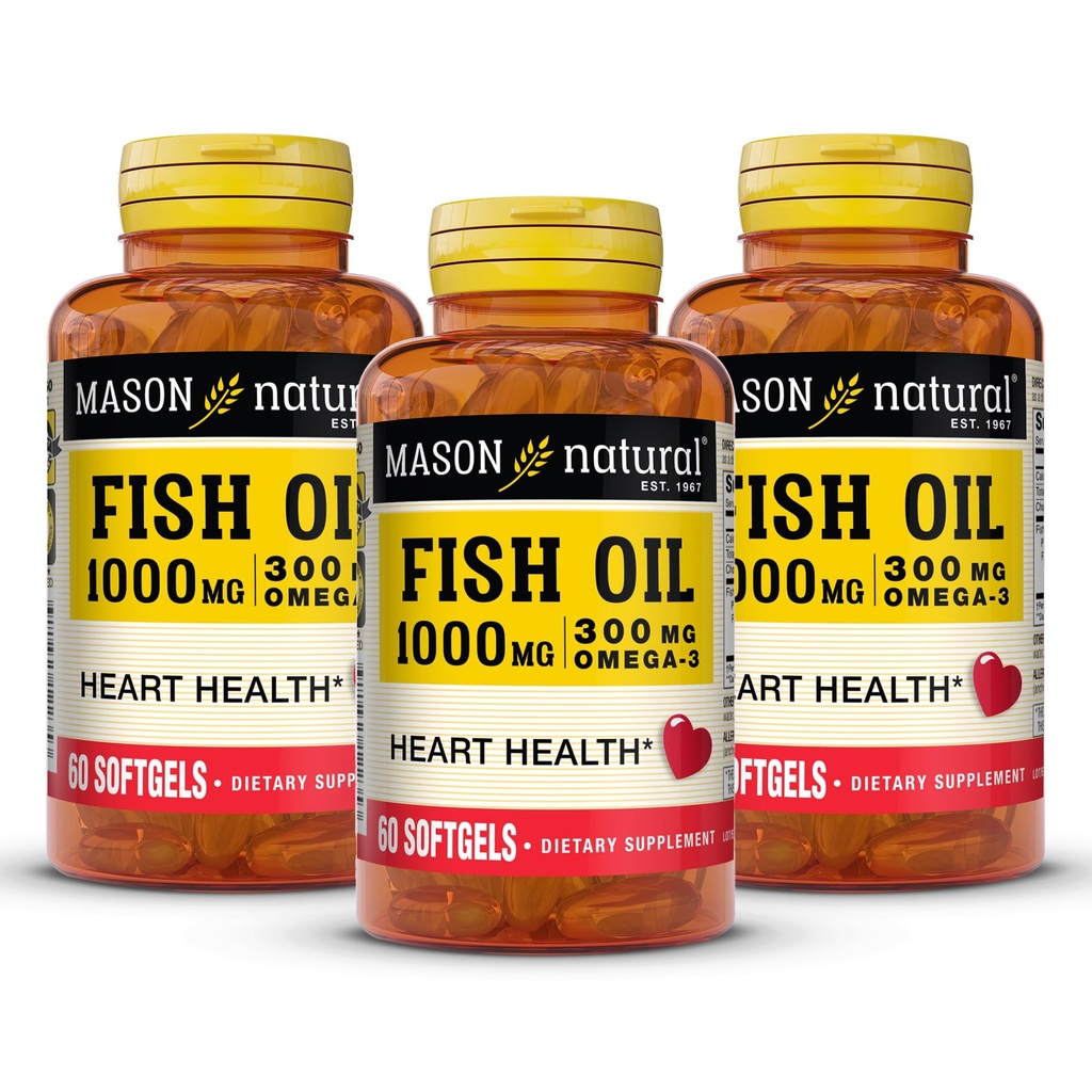 MASON NARAVNA Omega,3 ribje olje, 180,Day Supply, 1000mg z EPA in DHA za skupno podporo, 60 Softgel tablete (3 Pack)