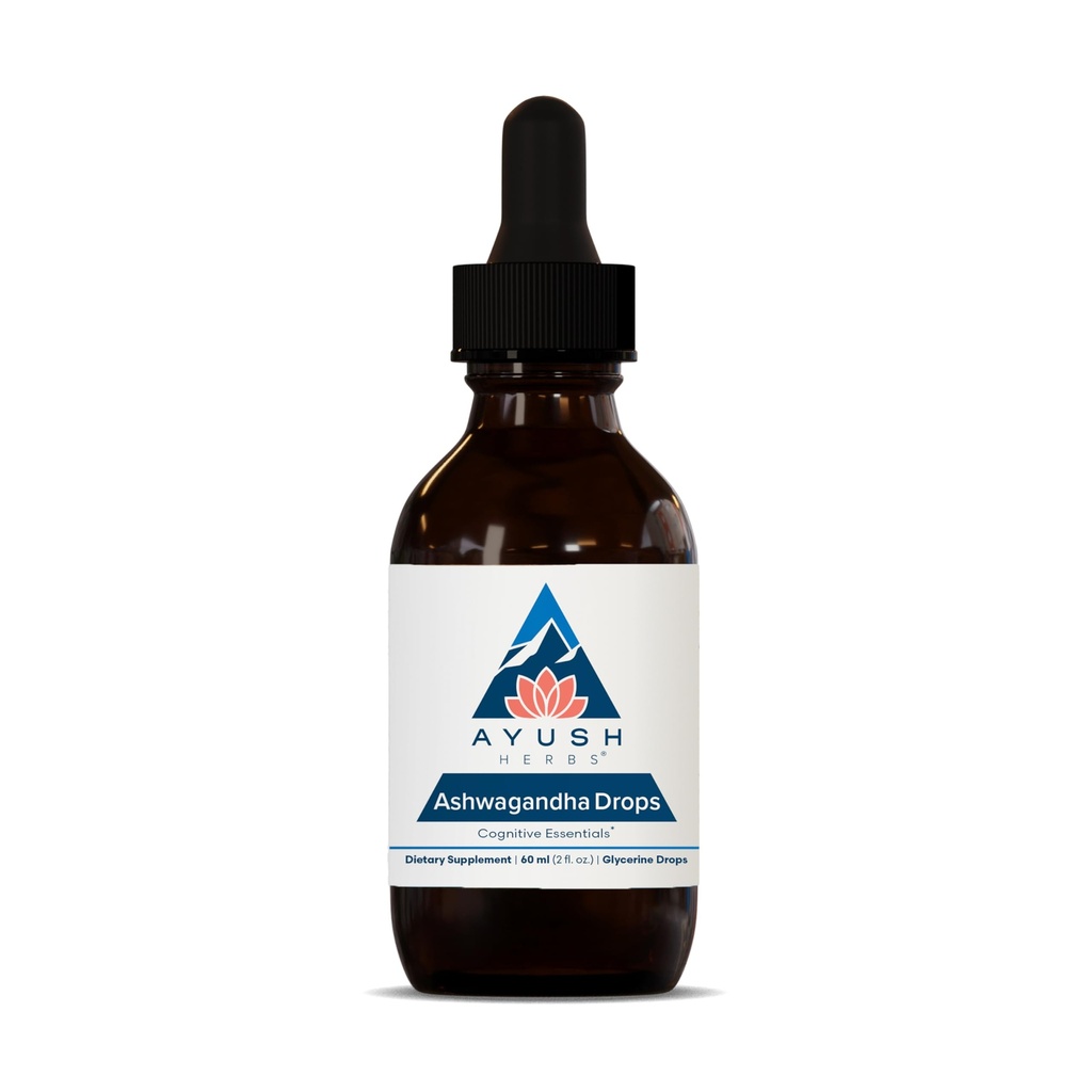 Ayush Herbs Ashwagandha Kapljice - Ashwagandha Brezalkoholne kapljice za odrasle, Umirjanje dnevni dodatek za fokus in pozornost z organsko Ashwagandha, Lemon Flavor - 2 Fl Oz (80 strežbe)