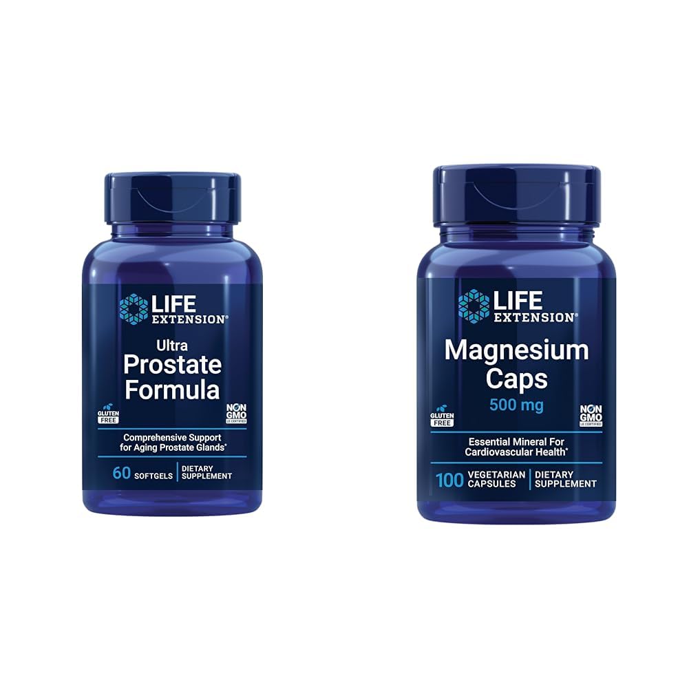 Life Extension Ultra Prostata Formula & Magnezijev pokrov, 500 mg, magnezijev oksid, citrat, sukcinat, zdravje srca, zdrave kosti, presnovna podpora, 100 vegetarijanskih kapsul