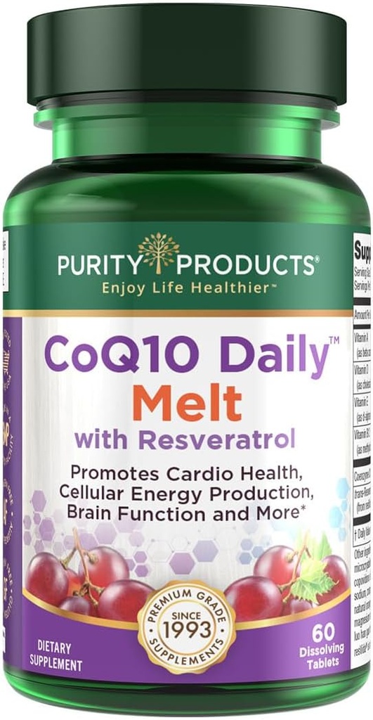 Izdelki čistosti CoQ10 vsak dan z Resveratrol talilo 100mg CoQ10-30mg Trans-Resveratrol - vitamin A, D3, E in B12 (kot metilkobalamin) - 60 tablete za hitro raztapljanje