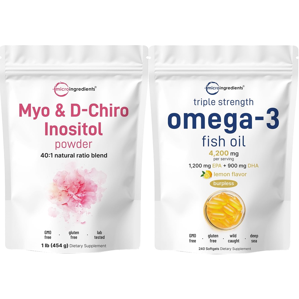 Mikro sestavine Omega-3 ribje olje 4,800 mg Softgels & Myo & D-Chiro Inositol v prahu paket 2 Pakiranje 
