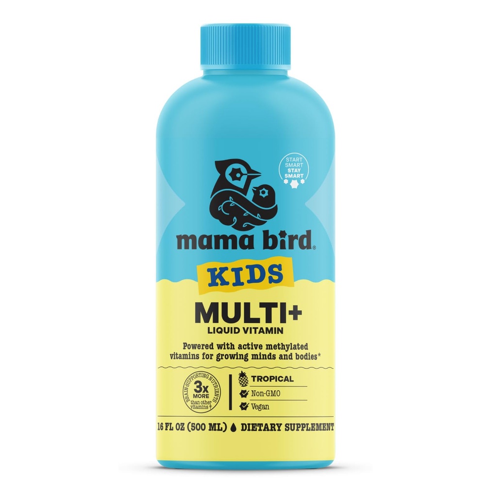 Best Nest Wellness otroci Multi Plus - Brain Health Support Supplement for Kids - Tekoči multivitamin z metiliranimi vitamini - Nutritional Supplement Aids Imune Health - Tropical Flavor, 16 fl oz