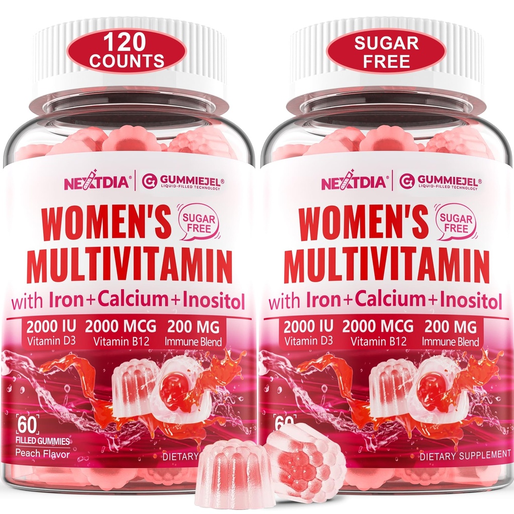 (2 pakiranji) brez sladkorja Metilirani multivitamin za ženske Gumije s kalcij, D3 K2, Inozitol, Folat, Biotin, železo, vitamin A, C, E, B kompleks - multi vitamini in minerali - energija, imunski, kosti - Vegan