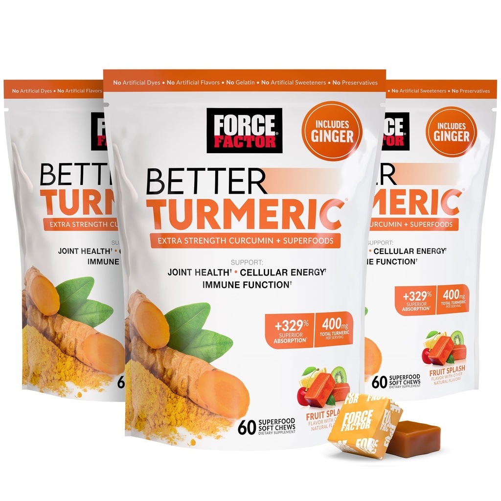 Force Factor Better Kurmova skupna podpora dodatek za dodatno moč skupno zdravje, Featuring HydroCurc Kurkumin z črnim poprom za superior Absorpcijo, Fruit Splash, 180 Soft Chews