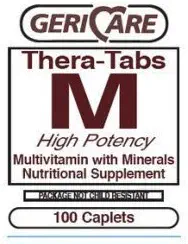 1163913 PT# 621-13 Thera- Tabs M multivitaminske multimineralne tablete za odrasle 100/Bt, ki jih izdeluje Geri-Care Pharmaceuticals