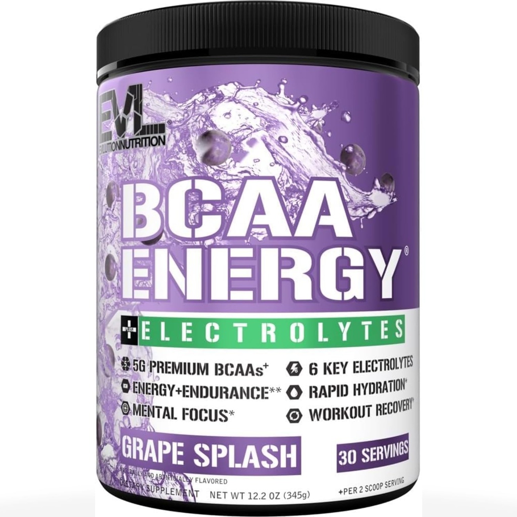 EVL BCAA-ji Aminokisline v prahu - BCAA Energija Pred vadbo Prašek za obnovo mišic Lean rast in vzdržljivost - Rehidracija Post Workout Recovery Drink s 6 Ključni elektroliti - Grape Splash