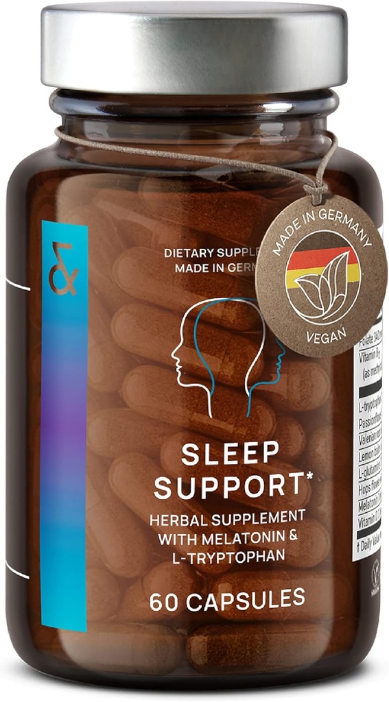 N°6 Naravna podpora za spanje z melatoninom 1 mg in L-Triptofan - Pasijonka, Valerian Root & More - Izboljšan dodatek za spanje - 60 kapsul za mirne noči