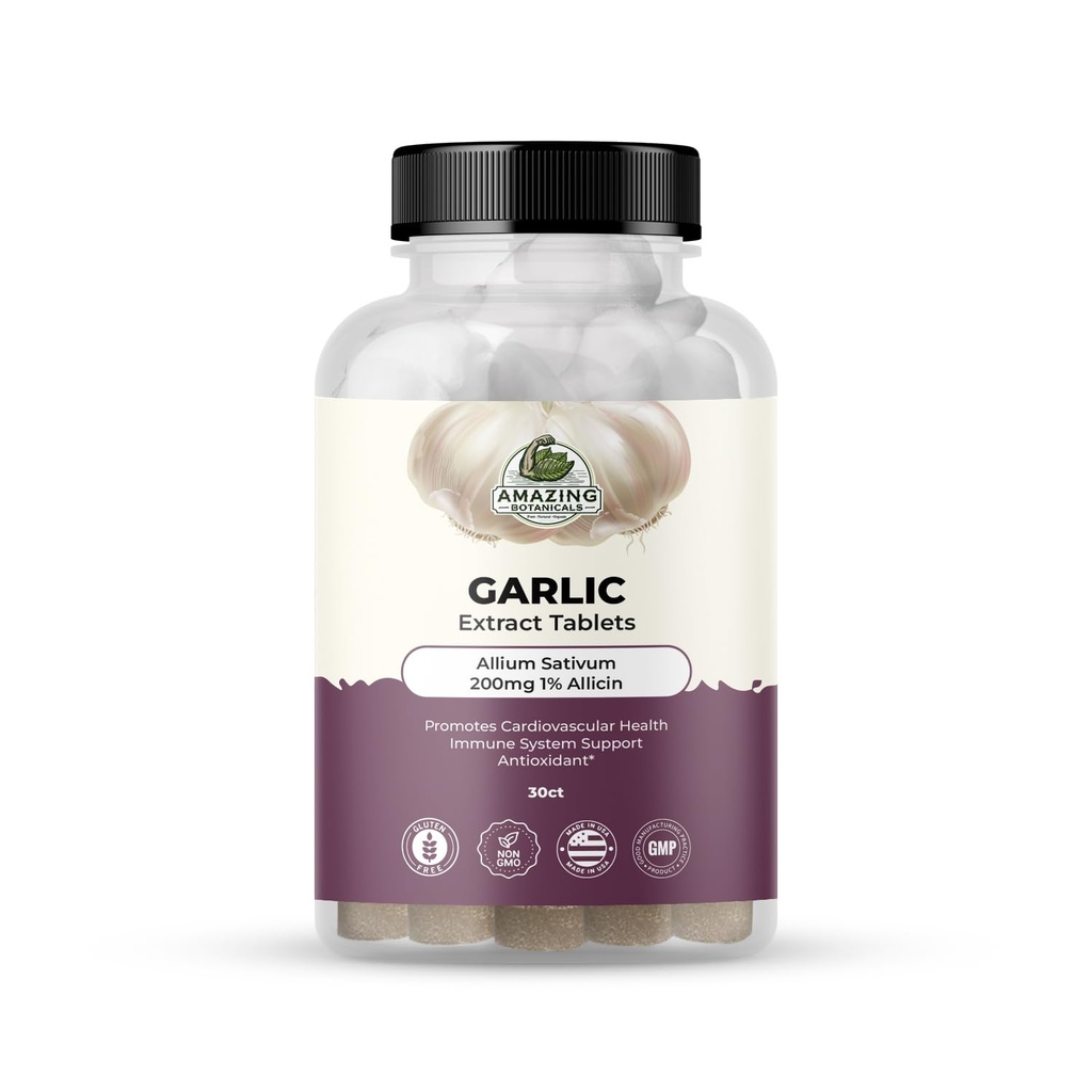 Osupljive botanične česen ekstrakt tablete - Allium Sativum 200mg, 1% Alicin - Visoka moč Zeliščni dodatek za Wellness in Vitalnost - 30 Count