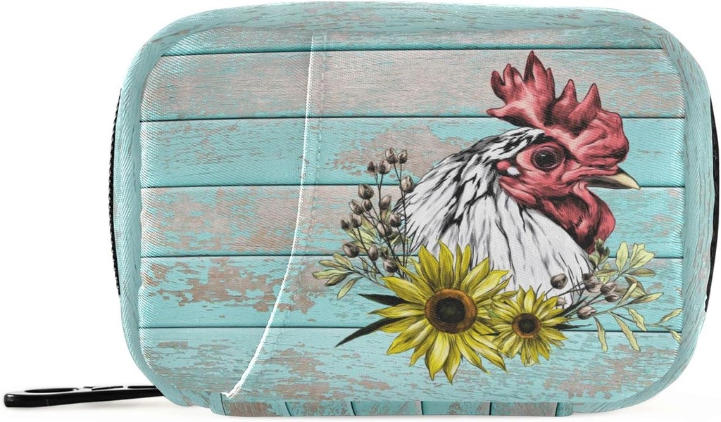Box tablete Leseni Rooster Sončne tablete Box 7 Day Pill Case Vrečka potovalne tablete Organizator vrečka z zadrgo Prenosni tedenski primer kompaktna velikost za vitamin dodatek imetnik