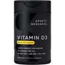 Športne raziskave Vitamin D3 5000 i.e. s kokosovim MCT oljem - Visoka jakost Vitamin D dodatek za imuno in kostno podporo - Ne-GMO preverjen, Gluten & Soy Free – 125mcg, 30 Tekoči softgels