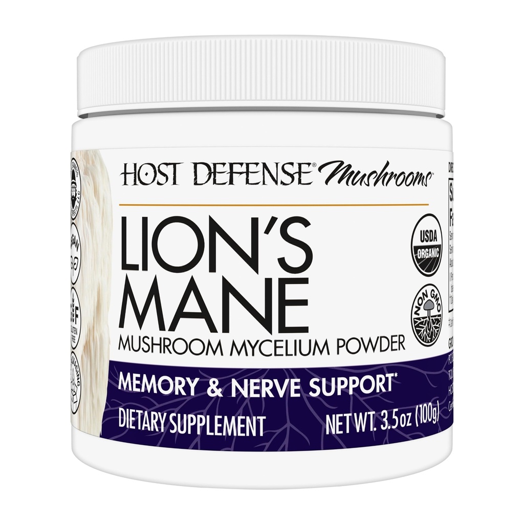 Host Defense Lion's Mane Powder - Brain Health Support Supplement - Gobe Dodatek za podporo Focus & Memory Function - Immune & živčni sistem Podporni dodatek - 3.5 oz (66 Servings)*