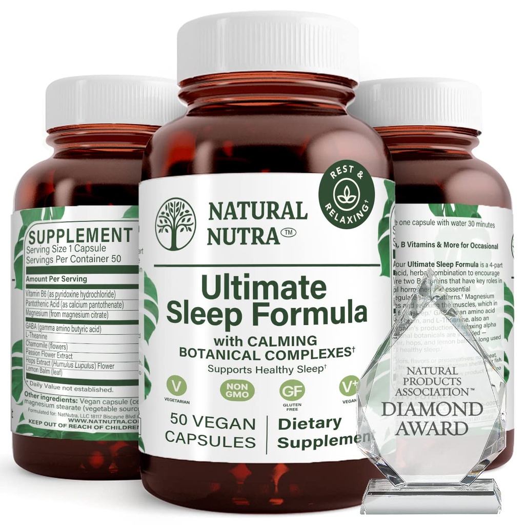 Naravna Nutra Ultimate Sleep Formula, Kamilica za podporo Sprostitev in zmanjšanje nočne tesnobe, pomoč vam pade spanje hitreje, 50 kapsul