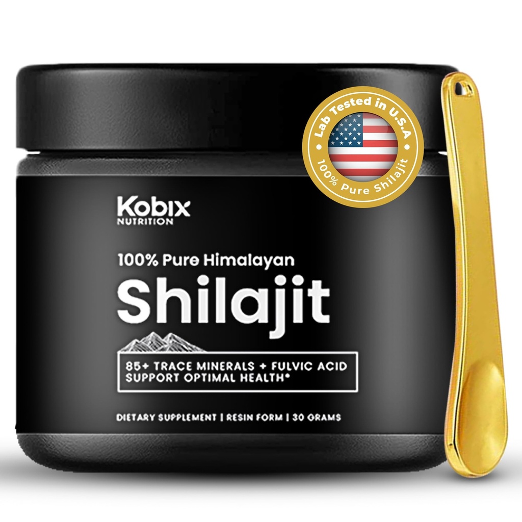 Kobix Pure Himalajan Shilajit Resin, Visoka hranilna moč, 85+ Trace Minerali Humic & Fulvic Acid, Imunska podpora za moške in ženske, 3. stranka US Lab Tested- 30g
