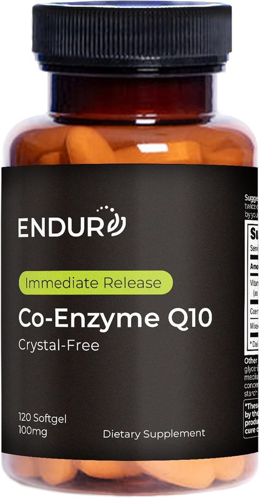 Endur Crystal-free Co-Enzyme Q10, Heart & Antioksidant obrambni dodatek, pomaga podpreti proizvodnjo energije, Gluten Free, 100mg (120 Softgels)