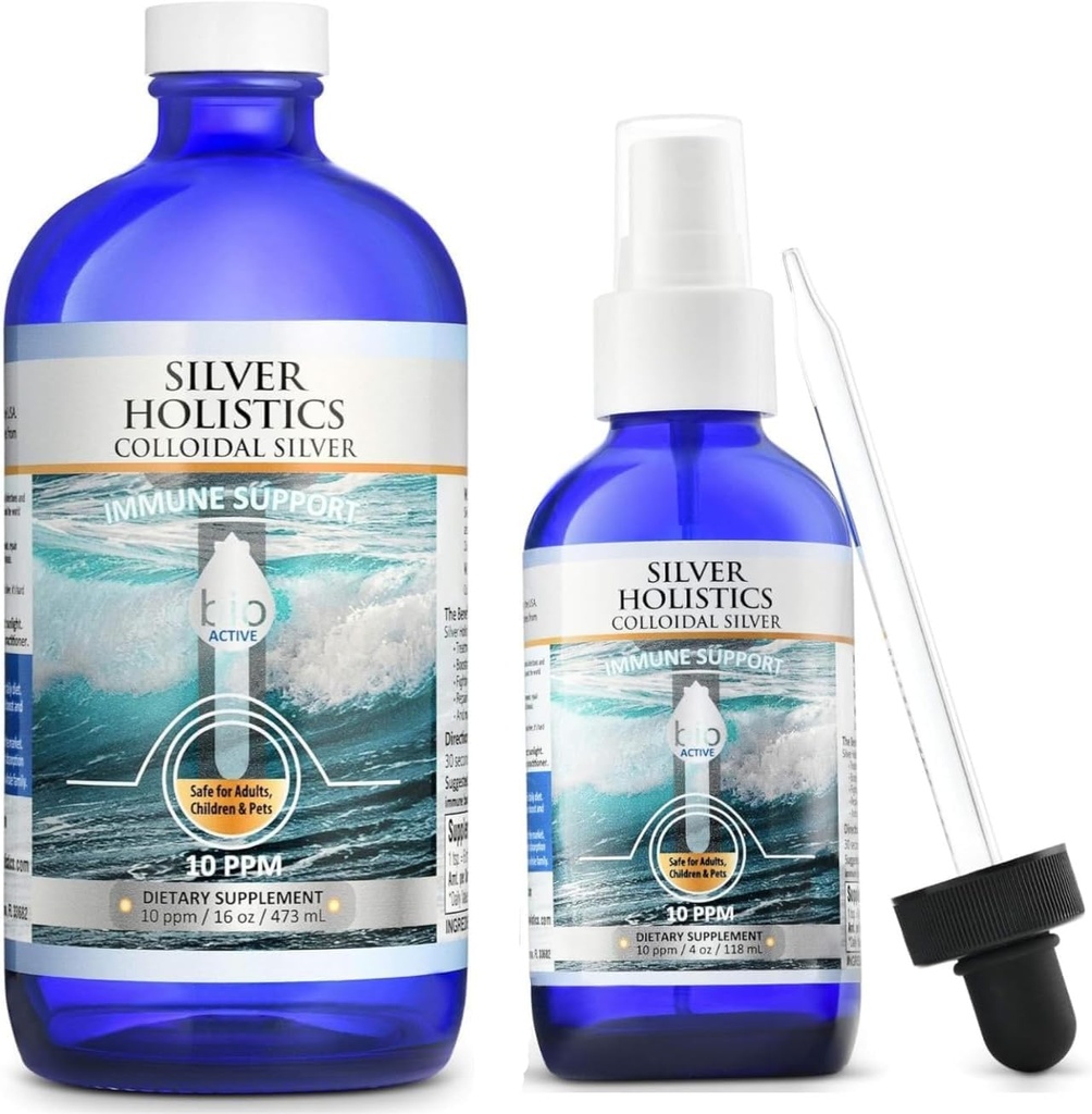 Srebrni HOLISTICS koloidni srebrni tekoči paket – vključuje koloidni srebrni razpršilec (4 oz.