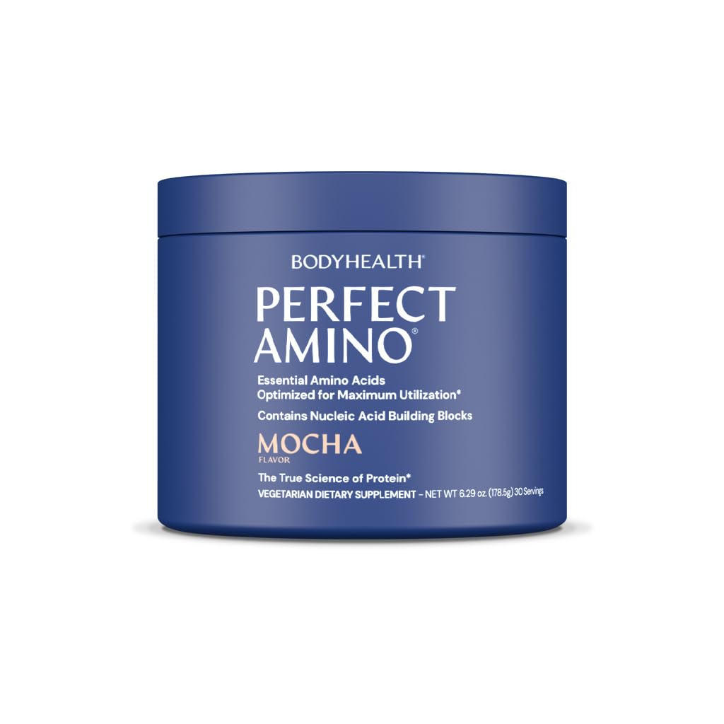 BodyHealth PerfectAmino Powder - BCAA in EAA Powder for Pre and Post Workout - Aminokislinski energijski napitek za moške in ženske za podporo najete mišice in okrevanje - Mocha - 60 Servisi