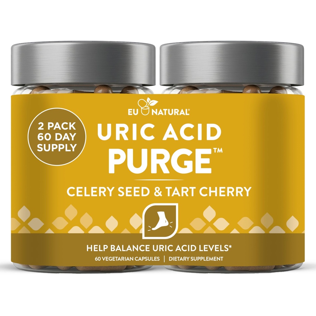 Eu Natural Purge Uric Acid Flush - Eat & Drink What You Want - Uric Acid Support for Joints & Mobility with Celery Seed, Tart Cherry & Chanca Piedra - 120 Vegetarian Capsules