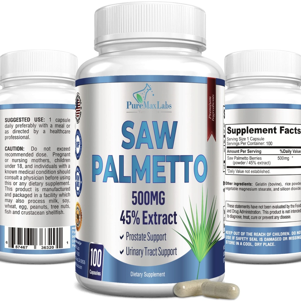 Dodatna moč žaga Palmetto - 45% Extract prostate dodatek, zmanjšanje pogosto uriniranje, DHT bloker za rast las, ne-GMO, 100 kapsul