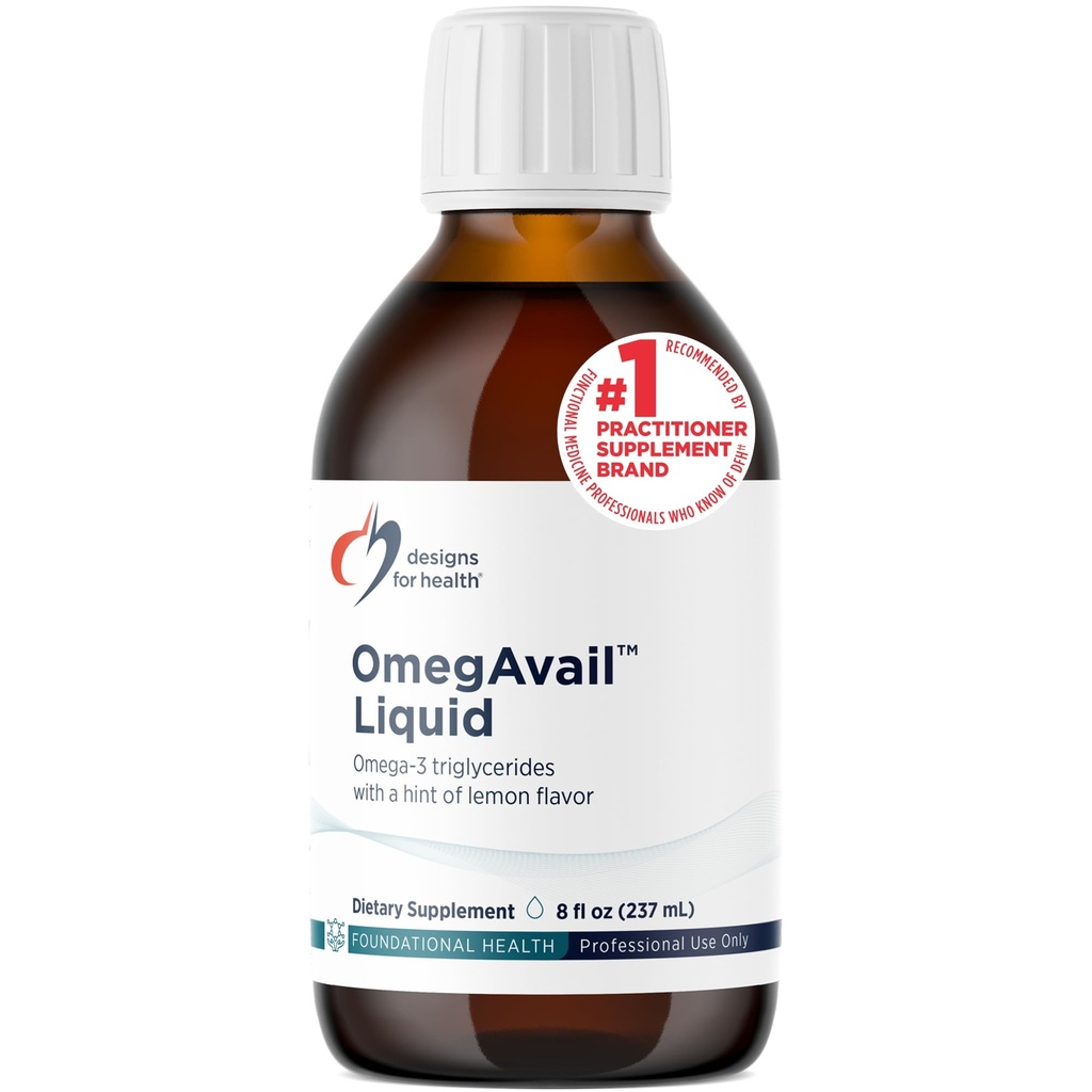 Designs for Health OmegAvail Liquid TG Ribje olje 1200mg - Triglicerid Omega-3 Ribje olje Brain Supplement with DHA/EPA - Natural Lemon Flavor (8oz / 47 Servings)