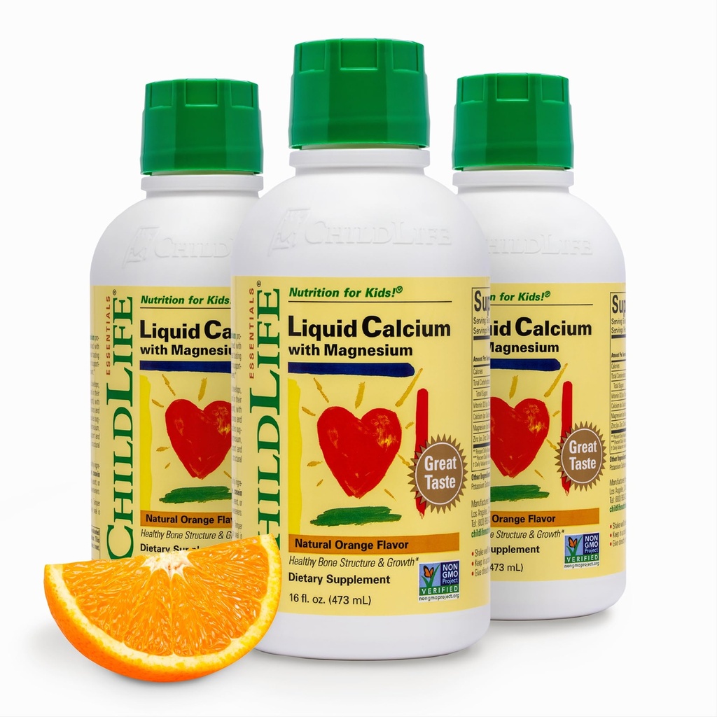 ChildLife Essentials Tekoči kalcij dodatek za otroke - Baby Calcium z magnezijem, cink, in vitamin D3 - Oranžna aroma, 16 fl oz (3 pakiranje)