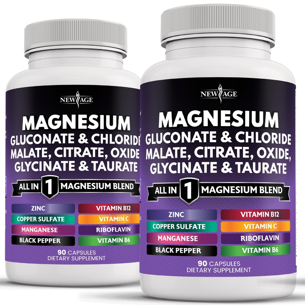 NOVA STAROST Magnezijev dodatek -Powerful Glycinate Citrate Malate Oksid Taurat Aspartat Gluconate Orotat & Mag Klorid Manganese kost zdravje in kosti moč, skupno podporo- 180 Število