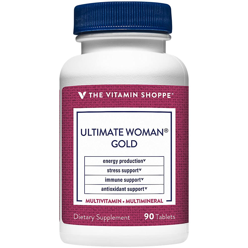 The Vitamin Shoppe Ultimate Woman Gold Multivitamin - z železom, B vitamini in vitaminom D3 in več za podporo proizvodnje energije, kosti in imunskega zdravja - Gluten Free Multi-Mineral (90 tablet)