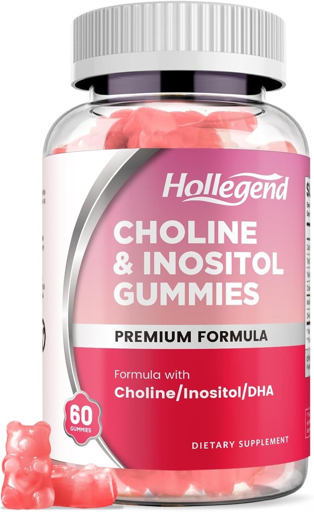 Predporodni holin inozitol Gumies, žvečljivi holin dodatek z DHA, Prednatalni vitamin za ženske in otroke, Podpora živčni sistem, Imunsko zdravje in zdravje možganov, Veganska jagoda aroma, Sladkor brez, 60 Ct