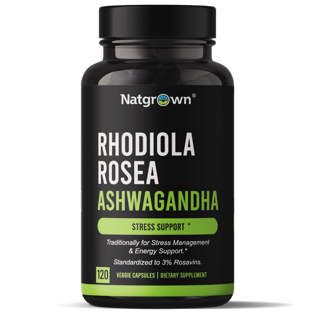 Natrash Rhodiola Rosea z Ashwagandha Root Extract kapsule - standardizirano na 3% Rosavins in 1% Salidroside - 120 Count