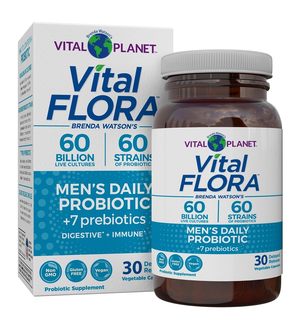 Vital Planet - Vital Flora moški dnevni probiotik, 60 milijard CFU, 60 Diverse sevi, 7 Organic Prebiotics, Imunska podpora, Gas Relief, Colon in Digestive Health Probiotics za moške 30 Kapsule