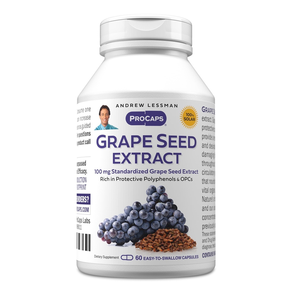 ANDREW LESSMAN Grozdno seme Ekstrakt 60 Kapsule - 100 mg Standardiziran ekstrakt, antioksidant, Nevtralizira Damgaing Free Radicals, Podpira zdravo kroženje. Bogata z zaščitnimi polifenoli