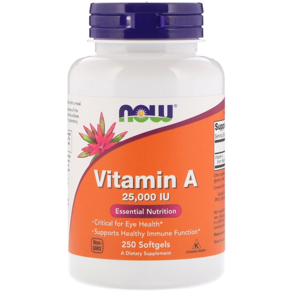 Now Foods Vitamin A, 25000 IU iz ribjega jetrnega olja, 250 Softgels (paket z 2)