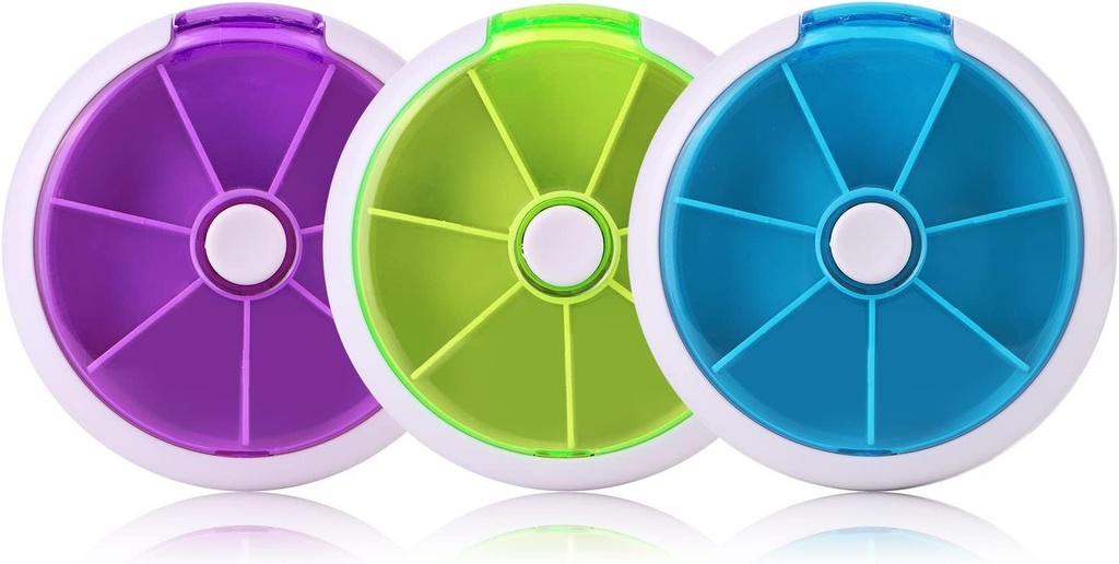Creative Portable Mini 7 Day Circular Shape Rotary Cute Sadni slog tablete shranjevanje Case Box (Mexed Color)