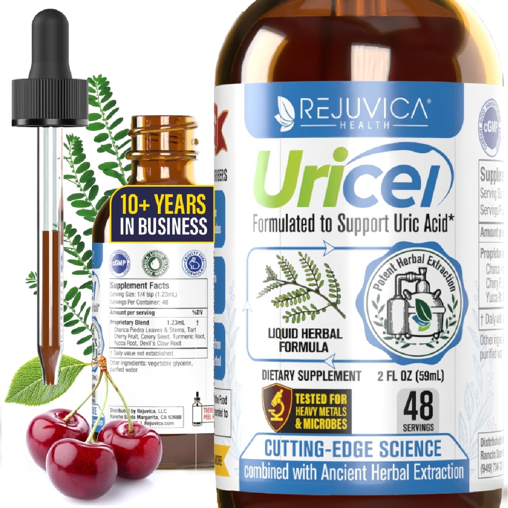 Uricol - Napredna podpora za sečne kisline in čiščenje - Skupna podpora za ledvice - Tekoča dostava za boljšo absorpcijo - Tart Cherry, Chanca Piedra, Zelena Seed & Kurkurja - 2 fl