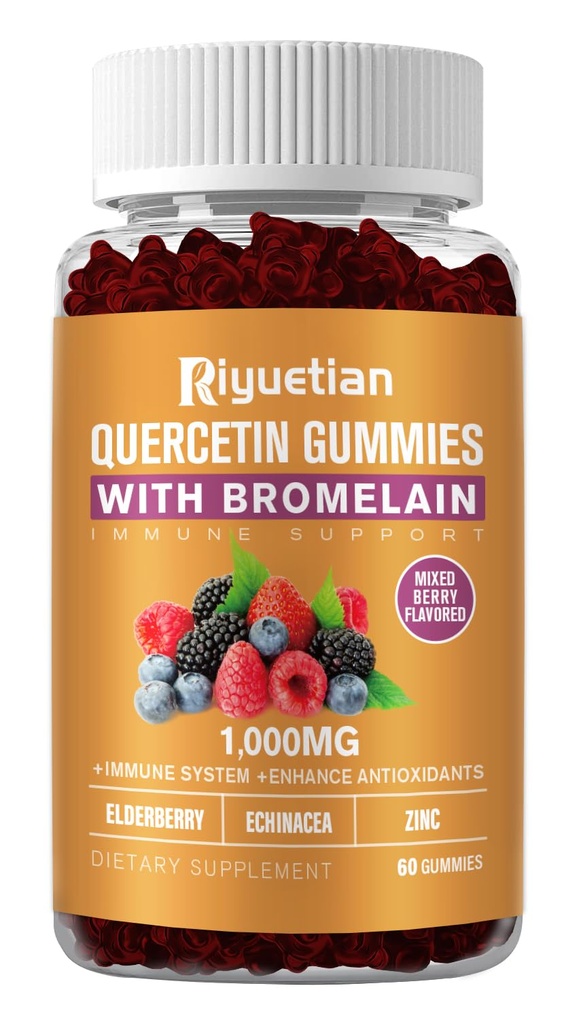 Quercetin z bromelainom, cinkom in vitaminom C - kardiovaskularna, podpora staranju žvečljivi vitamini -Vegan - Pure Quercetin za otroke in odrasle - Non-GMO 60 Count