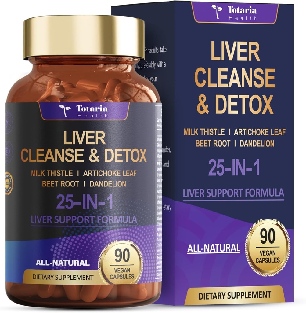 Jetrna čistila Detox in popravila 25-v-1 z mlekom Thistle,Dandelion koren,Beetroot, Artichoke Extract za jetra zdravje Herb Jetra Podpora dodatek vitamini cink, holin 90 Veganske kapsule