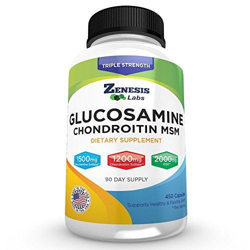 Zenesis Labs Glukozamin Sulfat + Chondroitin + MSM kombinirano skupno in kartilaža dodatek 450 Kapsule (Bulk 90 dnevna dobava) 1500mg, 1200mg, 2000mg na odmerek