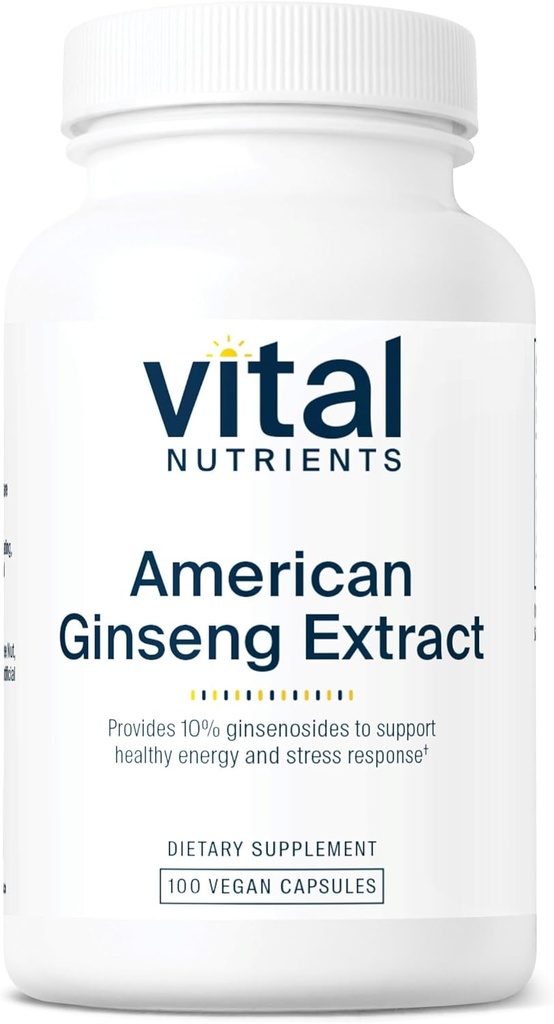 Vital Nutrients - ameriški ginseng - energijska podpora - mentalna in fizična vzdržljivost - 100 vegetarijanskih kapsul na steklenico - 250 mg