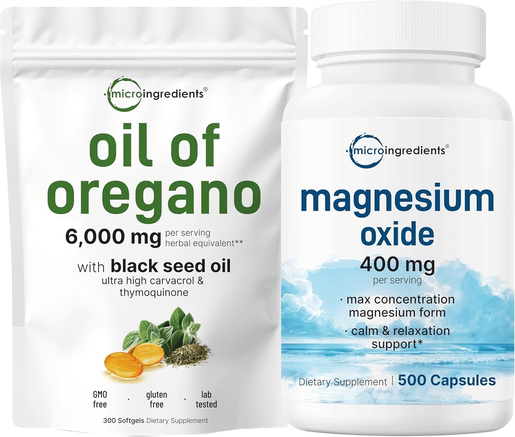 Mikro sestavine Olje Origano Softgels 6.000mg Na Serving & Magnezij Oksid 400mg paket 